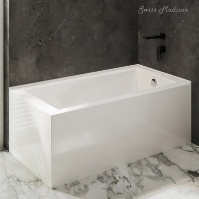 Voltaire 72 x 36 Right Drain Soaking Alcove Corner Apron Bathtub in Glossy White