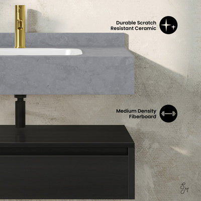 Avancer 36" Wall-Mounted Bathroom Vanity in Black Oak with Charcoal Gray Sink Top