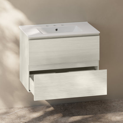 Liberte 30" Wall-Mounted Bathroom Vanity in White Oak with 3-Hole Widespread Sink Top