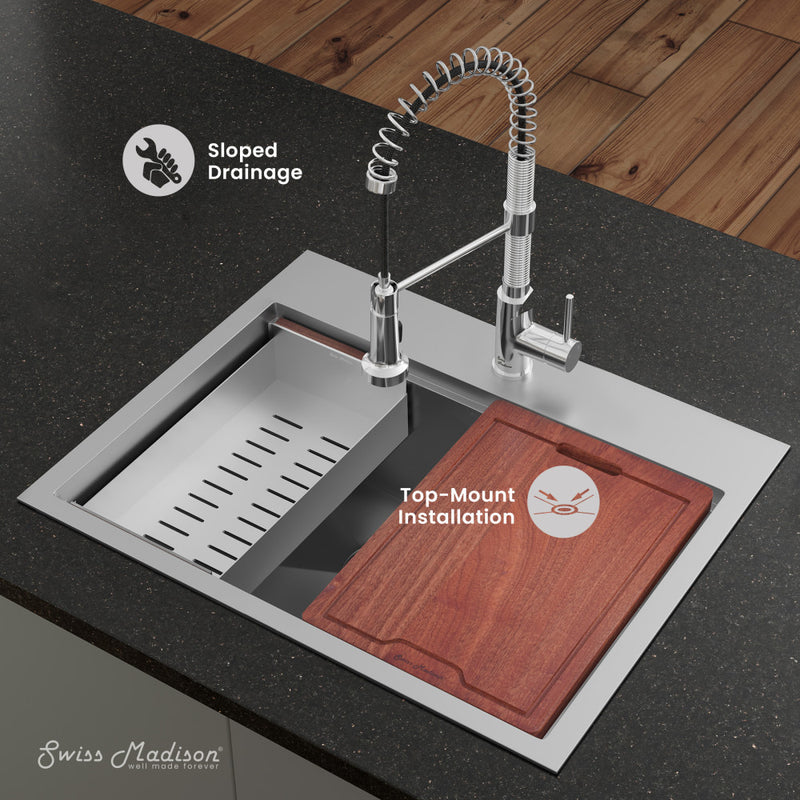 Ravi Single Basin 30 x 22 Topmount Kitchen Workstation Sink