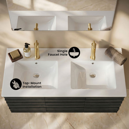 48" Double Basin Vanity Sink Top in Glossy White