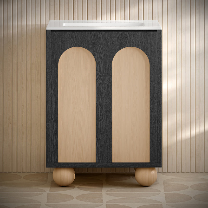 Plaisir II 24" Freestanding Bathroom Vanity in Black Oak with 3-Hole Widespread Sink Top