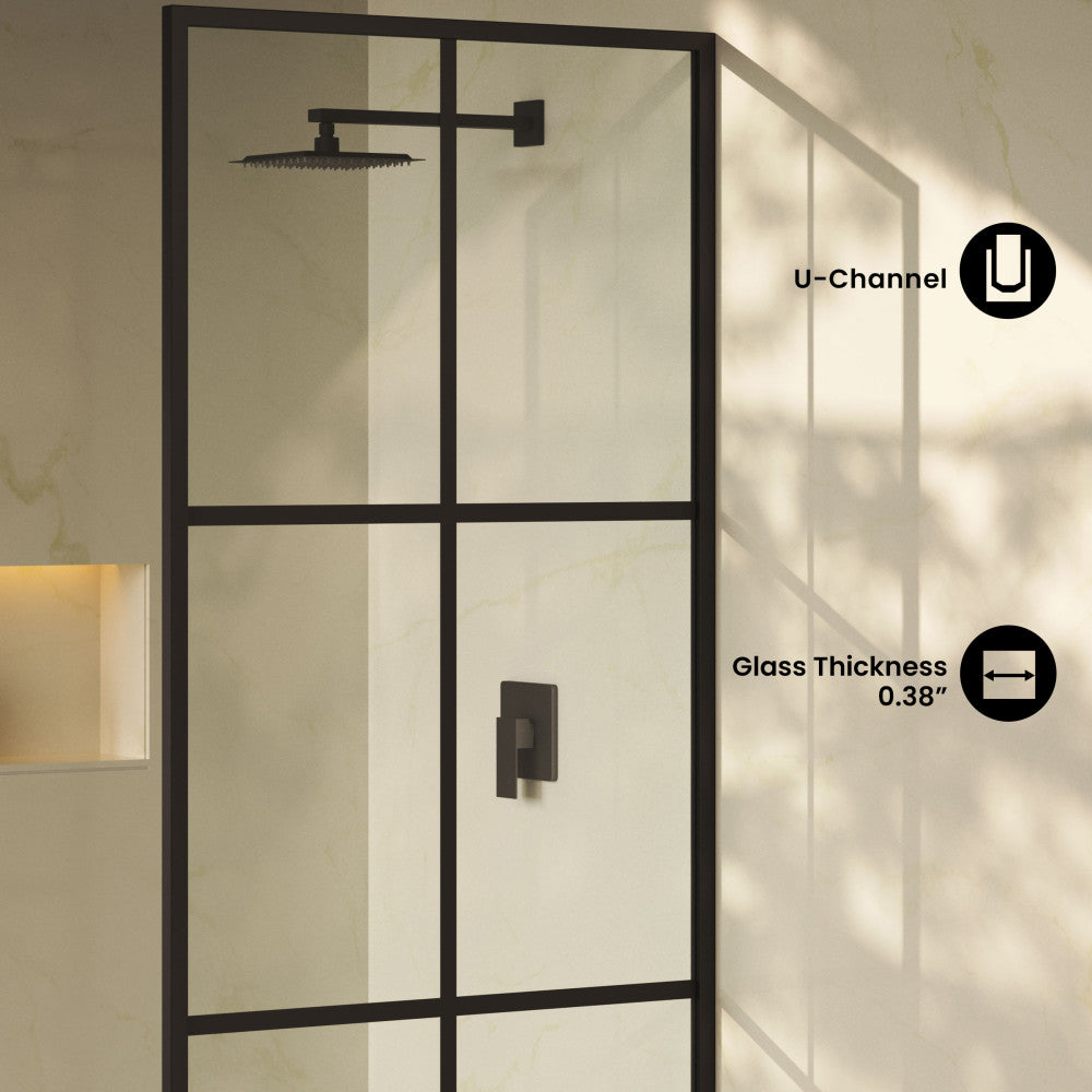 Virage 34 x 76 Framed Fixed 3/8 in. (10mm) Clear Tempered Glass Shower Door with Black Matte Frame