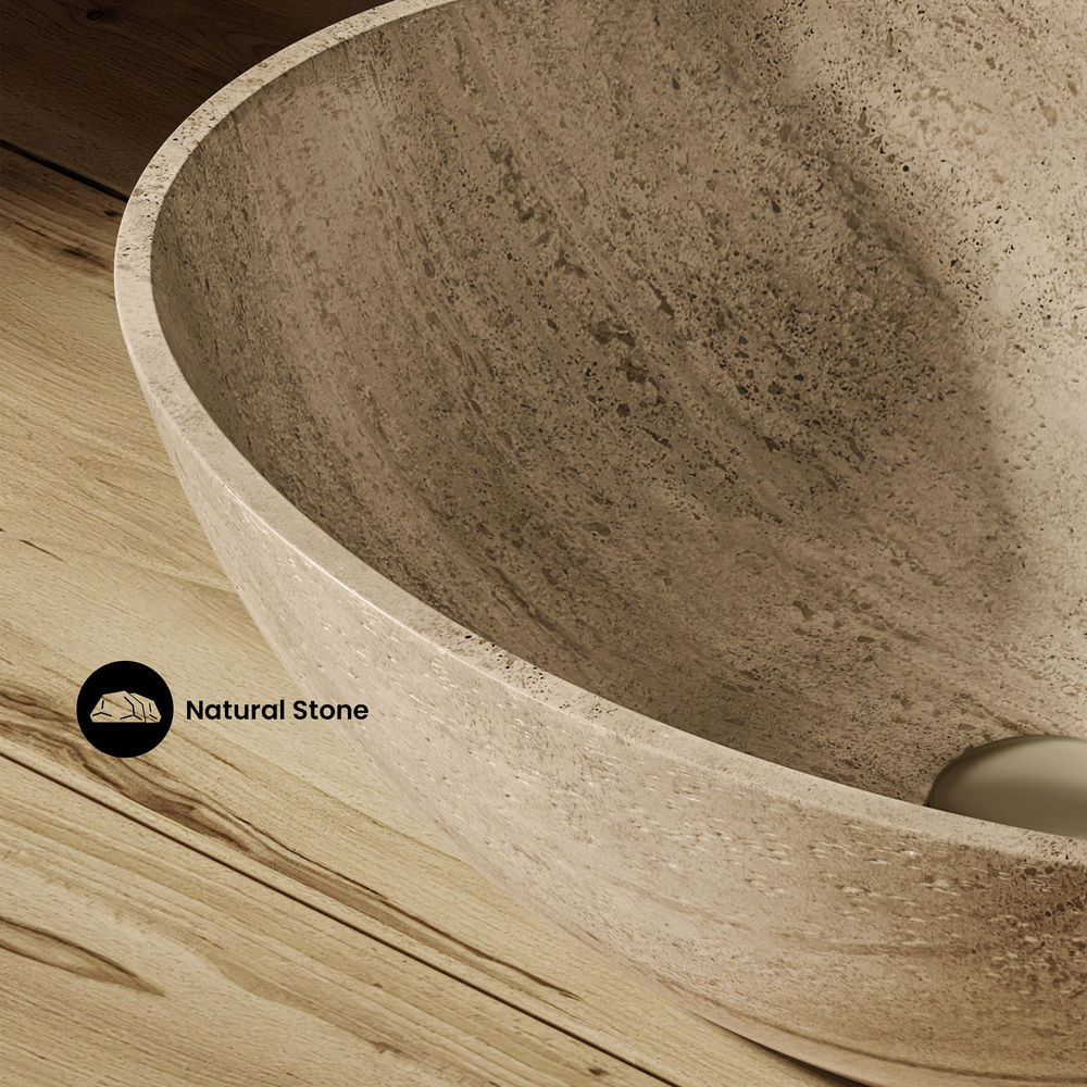 Ivy 20" Natural Marble Oval Vessel Sink in Polished Travertine