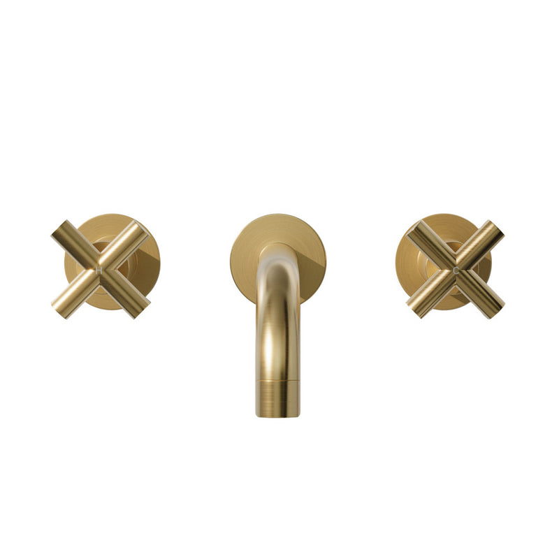 Ivy 8 in. Widespread Double Cross-Handle Wall Mount Bathroom Faucet in Brushed Gold