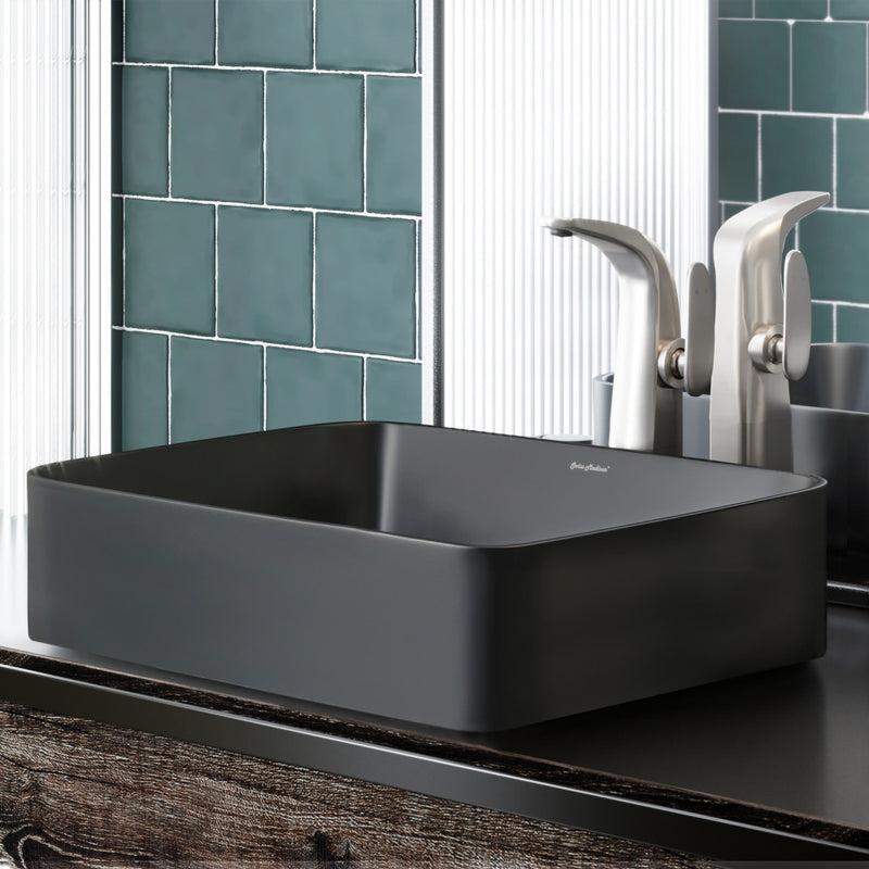 Concorde Rectangle Ceramic Vessel Sink, Matte Black