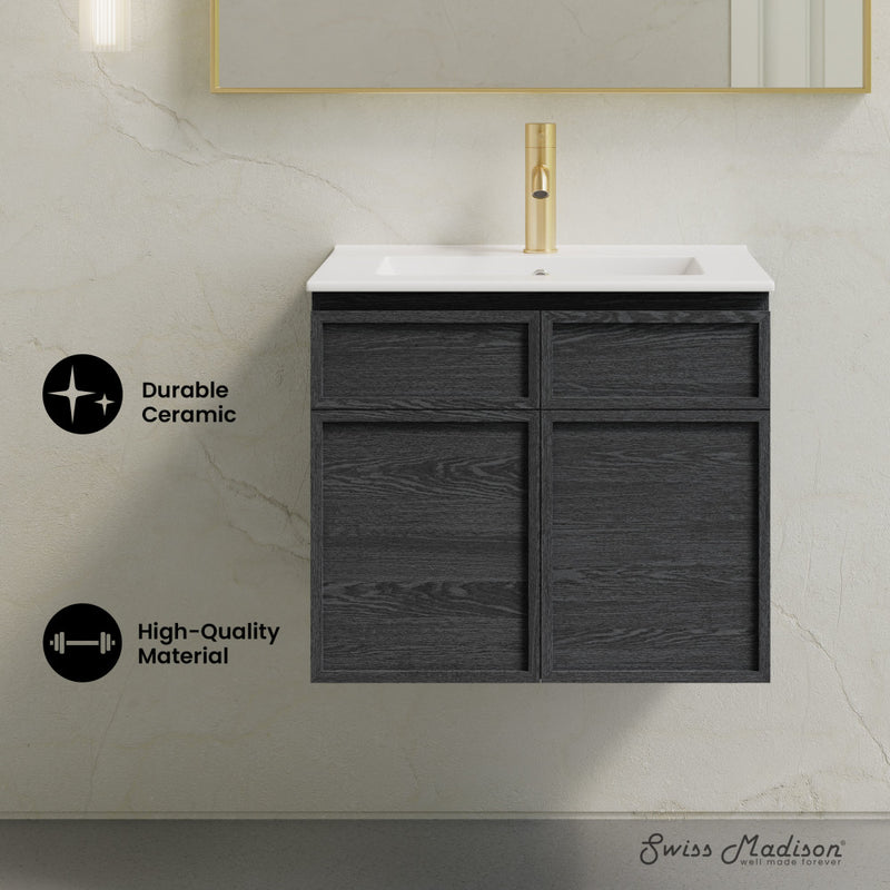 St. Tropez 24" Wall-Mounted Bathroom Vanity in Black Oak with Sink Top
