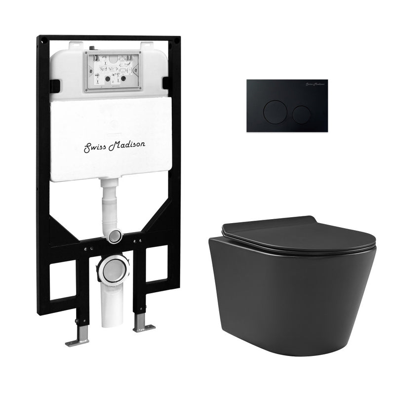 Calice Wall-Hung Toilet Bundle 0.8/1.6 GPF Dual Flush in Matte Black with Black Flush Plate