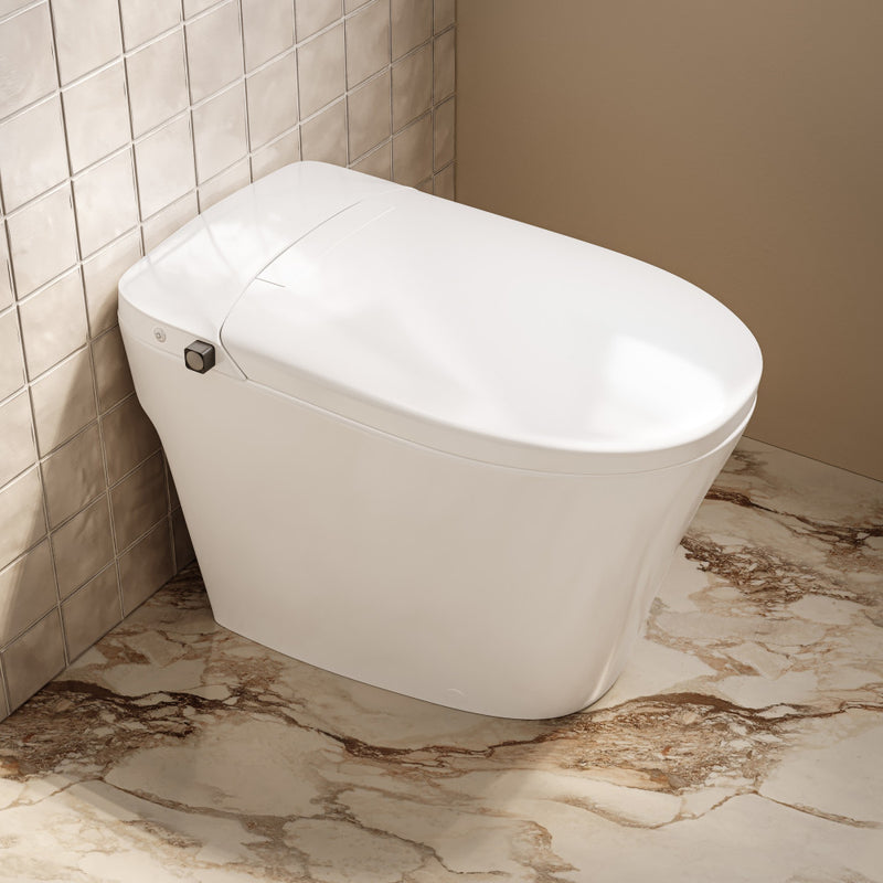 Hugo H Power Flush Tankless Toilet 12" Rough-in 1 GPF Non-Electric ADA Toilet with Integrated Tank and Manual Bidet in Glossy White