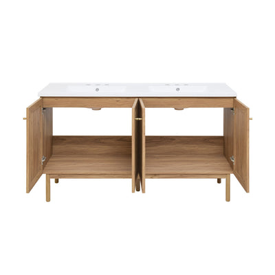 Classe 60" Freestanding Bathroom Vanity in Golden Oak with 3-Hole Widespread Double Basin Sink Top