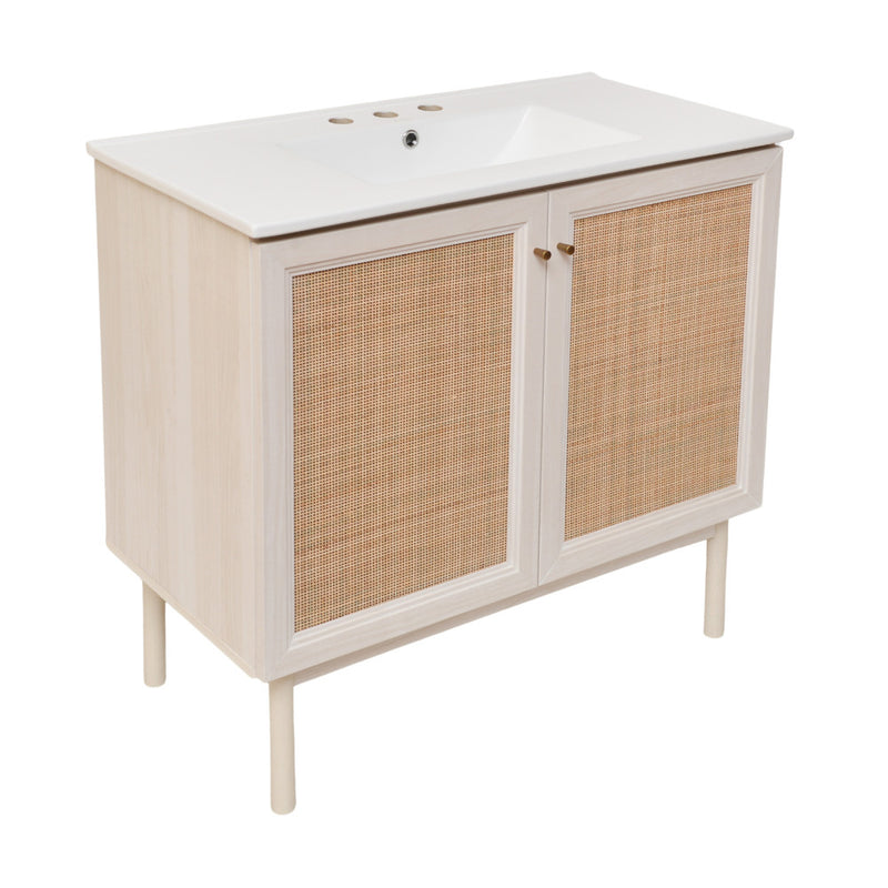 Classe 36 in. White Oak Bathroom Vanity With White, 3-Hole Ceramic Sink Top