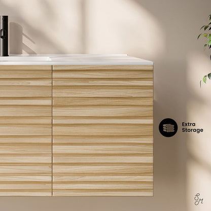 Cascade 48" Wall-Mounted Bathroom Vanity in Natural Oak with Sink Top