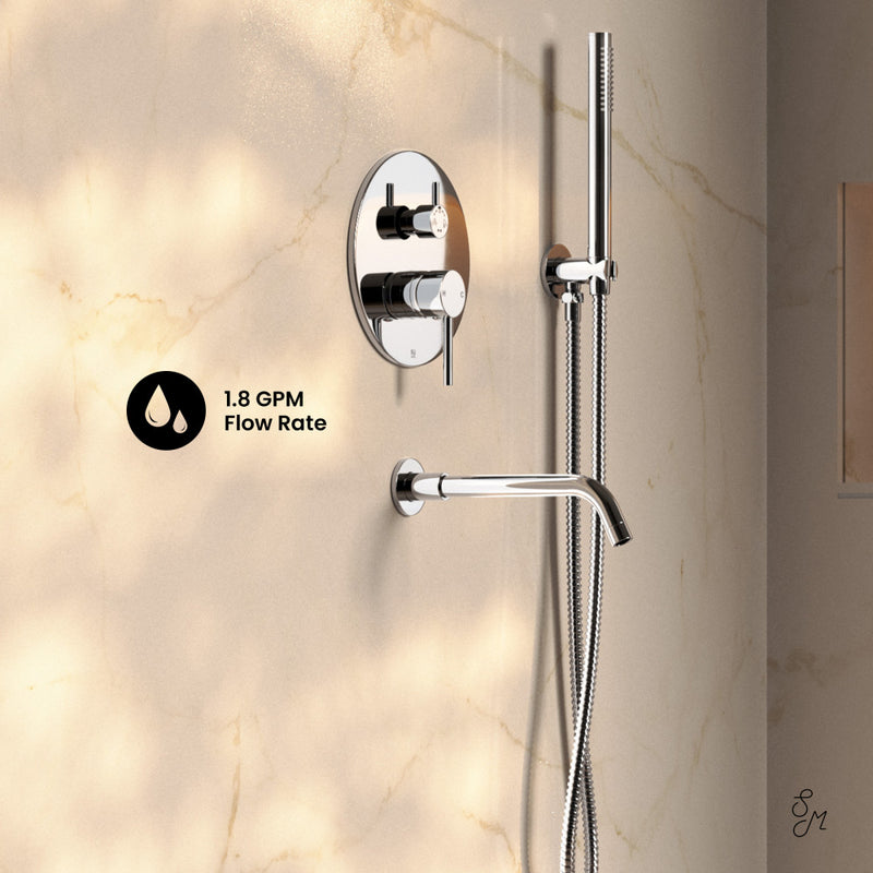 Ivy 1.8 GPM Wall Mount Fixed Shower Head with Hand Sprayer and Tub Filler in Polished Chrome, Valve Included