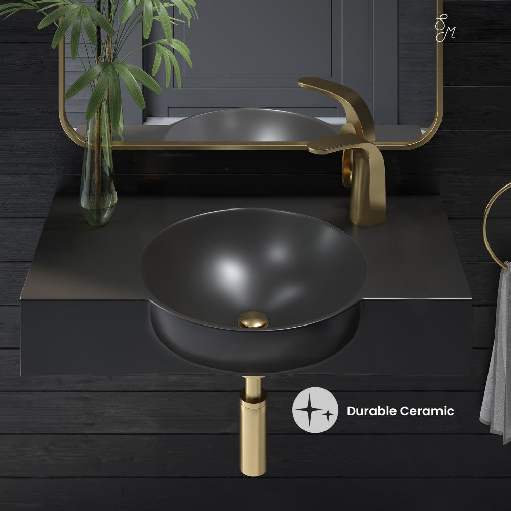 Chateau 30" Wall-Mounted Sink Center Basin with Right Side Faucet Mount in Matte Black