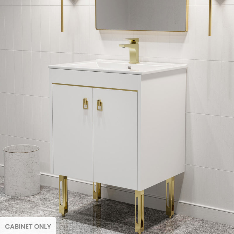 Lumiere 24 Freestanding, Bathroom Vanity in Glossy White and Gold Cabinet Only