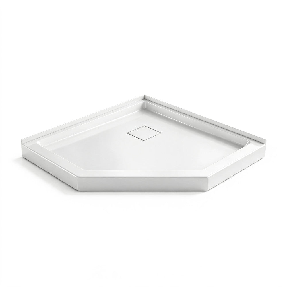 Marquette 38" x 38" Neo-Angle Double-Threshold Shower Pan Base with Center Drain in Glossy White