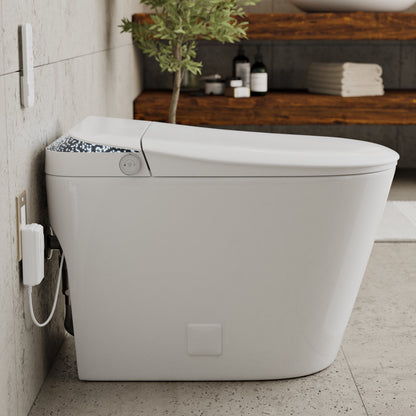 Remi Smart Toilet 12” Rough-in ADA Height in Glossy White with Integrated Tank, Auto-Open Lid, Foot Sensor