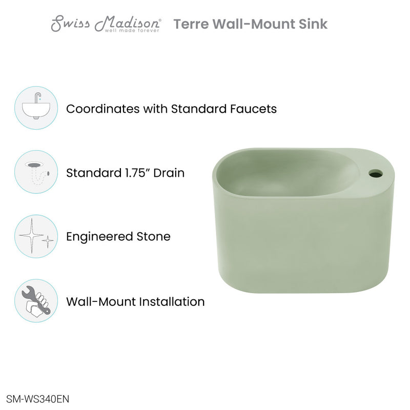 Terre 17.5" Right Side Faucet Wall-Mount Bathroom Sink in Palm Green
