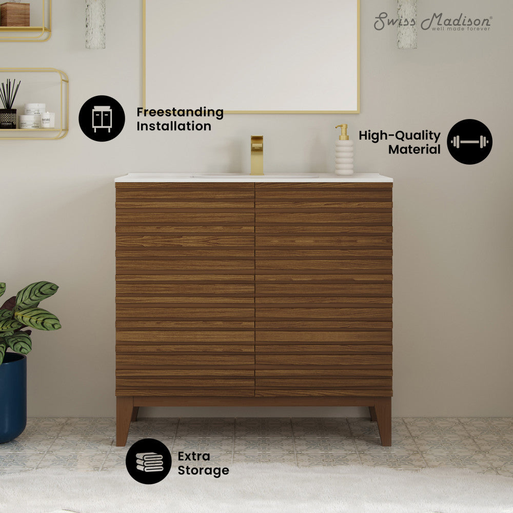 Cascade 30" Freestanding Bathroom Vanity in Brown Oak with Sink Top