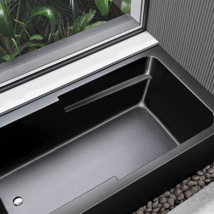 Alcove apron front bathtub 60 inch in matte black with left-hand drain.