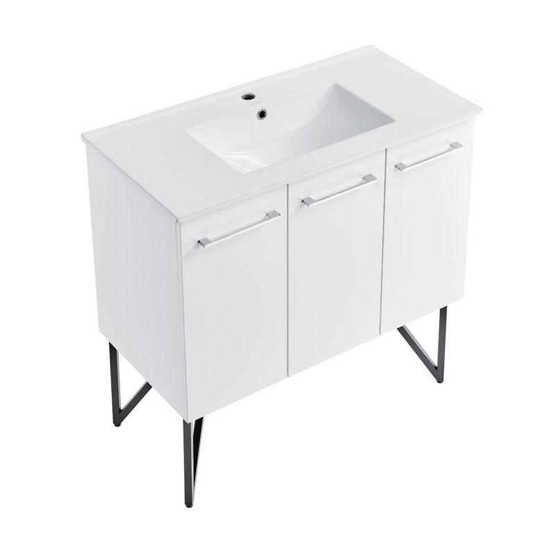 Annecy 36 Single, Glossy White, Two Doors, One Drawer, Bathroom Vanity