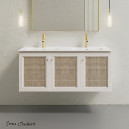 Classe 48" Wall-Mounted Bathroom Vanity in White Oak with Double Basin Vanity Top
