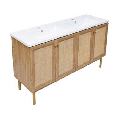 Classe 60" Freestanding Bathroom Vanity in Golden Oak with Double Basin Sink Top