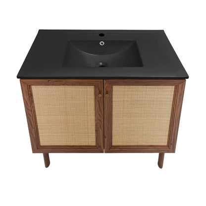 Classe 36" Freestanding Bathroom Vanity in Brown Oak with Black Sink Top