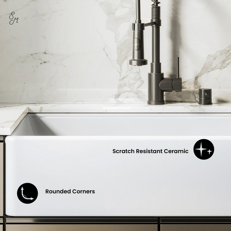 Elegance 33" x 20" Single Basin Fireclay Workstation Kitchen Sink in Glossy White