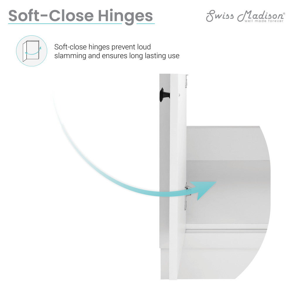 24-inch freestanding white bathroom vanity, soft-close doors.