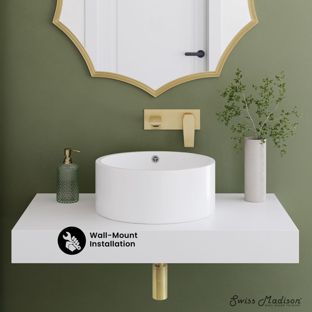 Monaco 36" Floating Bathroom Shelf with Vessel Sink in Glossy White