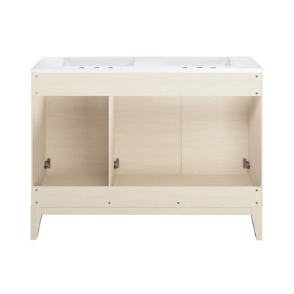 Cascade 48" Freestanding Bathroom Vanity in White Oak with 3-Hole Widespread Double Basin Sink Top