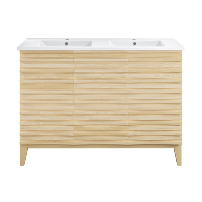 Cascade 48 in. Natural Oak, Double Basin Bathroom Vanity With White Ceramic Sink Top