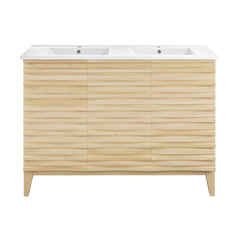 Cascade 48 in. Natural Oak, Double Basin Bathroom Vanity With White Ceramic Sink Top