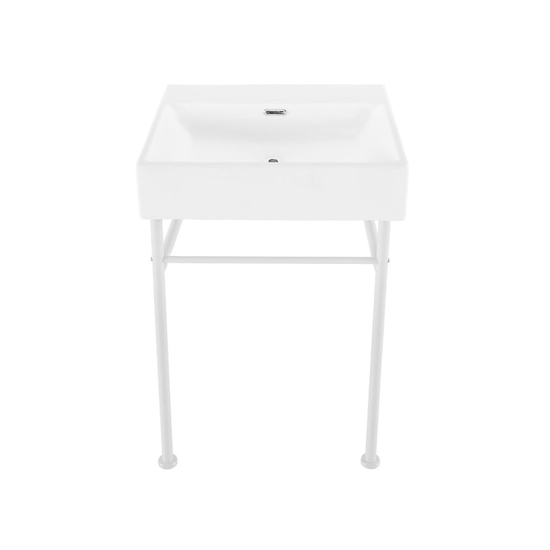 Claire 24" Rectangle Zero Hole Console Sink with Matte White Legs