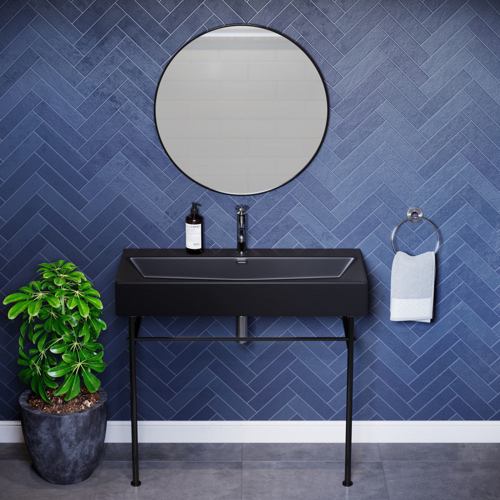 Claire 40 Ceramic Console Sink Matte Black Basin Black Legs