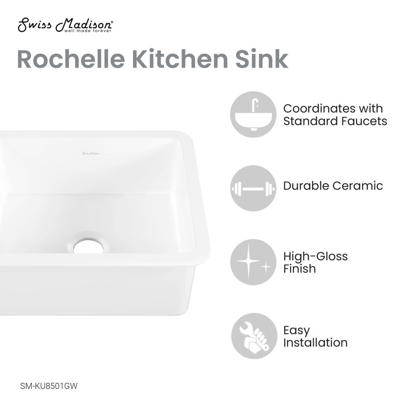 Rochelle 24 x 18 ceramic single basin, drop-in/undermount kitchen sink