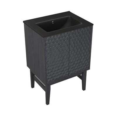 Bosse 24" Freestanding Bathroom Vanity in Black Oak with Black Sink Top