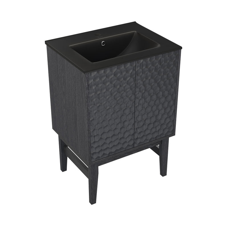 Bosse 24" Freestanding Bathroom Vanity in Black Oak with Black Sink Top