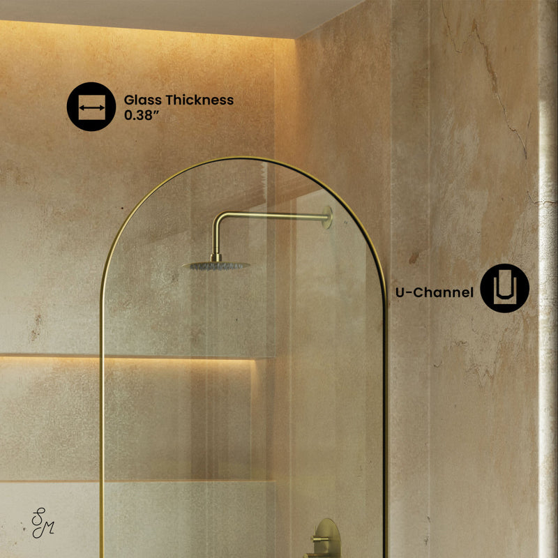 Porte 34 x 58 Framed Fixed 3/8 in. (10mm) Clear Tempered Glass Tub Door with Brushed Gold Frame