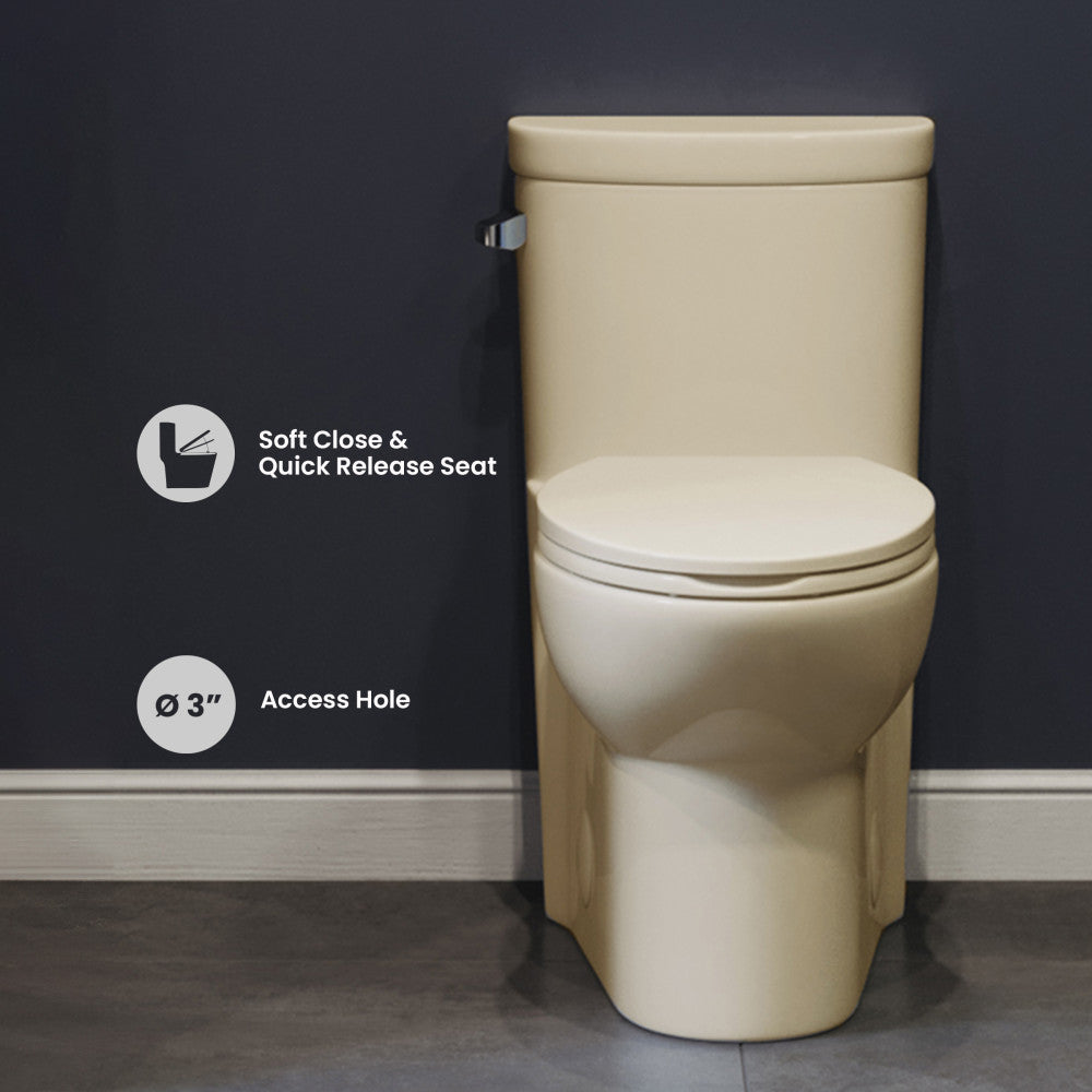 Sublime One-Piece Elongated Left Side Flush Handle Toilet in Bisque 1.28 gpf