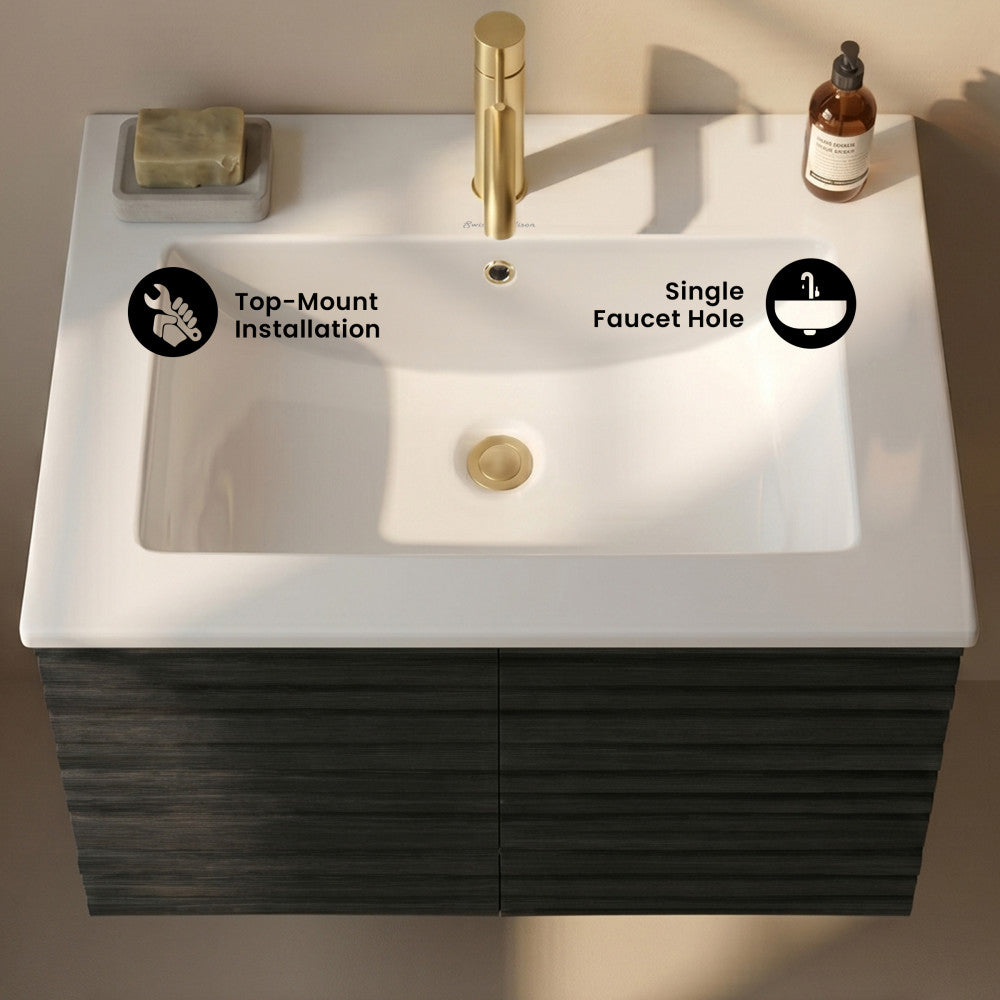 24" Ceramic Vanity Top with Single Faucet Hole