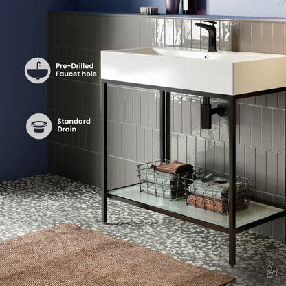 Pierre 32" Open Shelf Black Frame Freestanding Bathroom Vanity with Sink Top