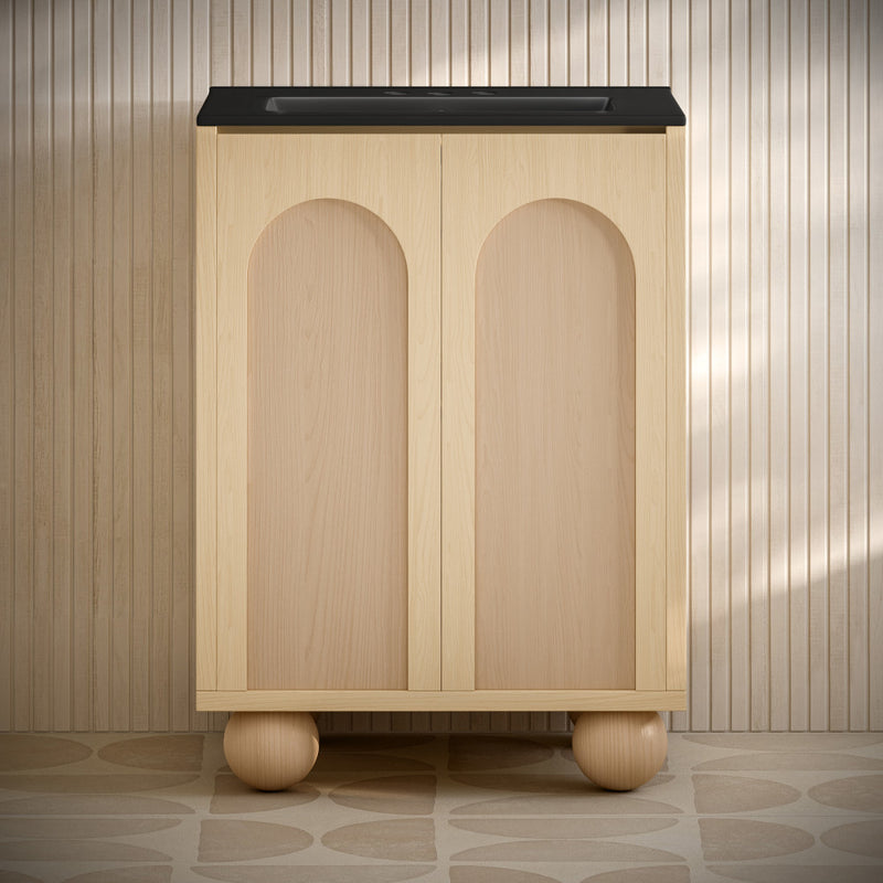 Plaisir II 24" Freestanding Bathroom Vanity in Natural Oak with Black 3-Hole Centerset Sink Top