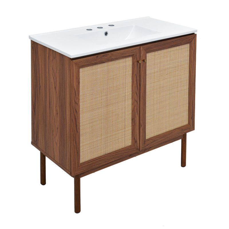 Classe 36" Freestanding Bathroom Vanity in Brown Oak with 3-Hole Widespread Sink Top