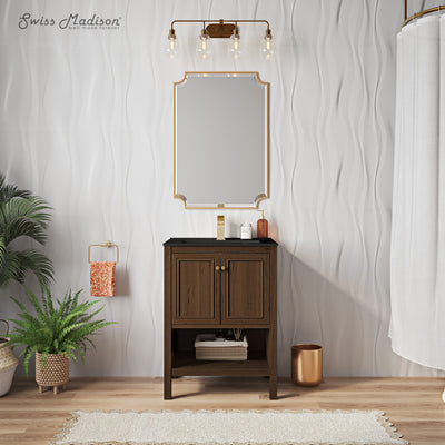 Château 24" Freestanding Bathroom Vanity in Brown Oak with Black Sink Top