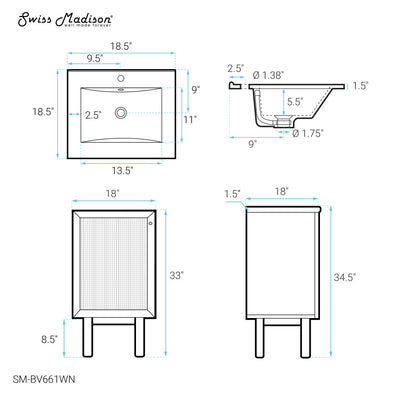 Classe 18" Bathroom Vanity in Dark Walnut