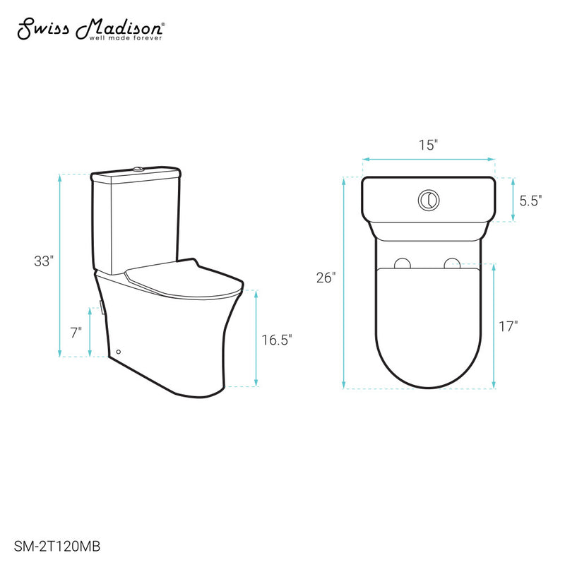 Calice Two-Piece Elongated Rear Outlet Toilet Dual-Flush 0.8/1.28 gpf in Matte Black