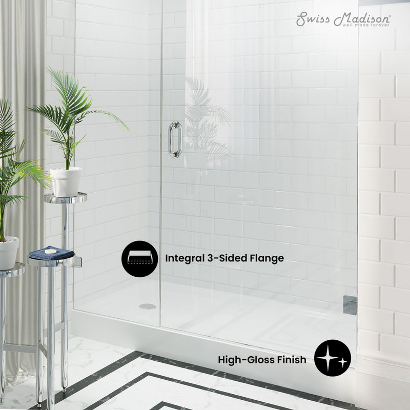 Voltaire 60" x 34" Acrylic White, Single-Threshold, Right Side Drain, Shower Base