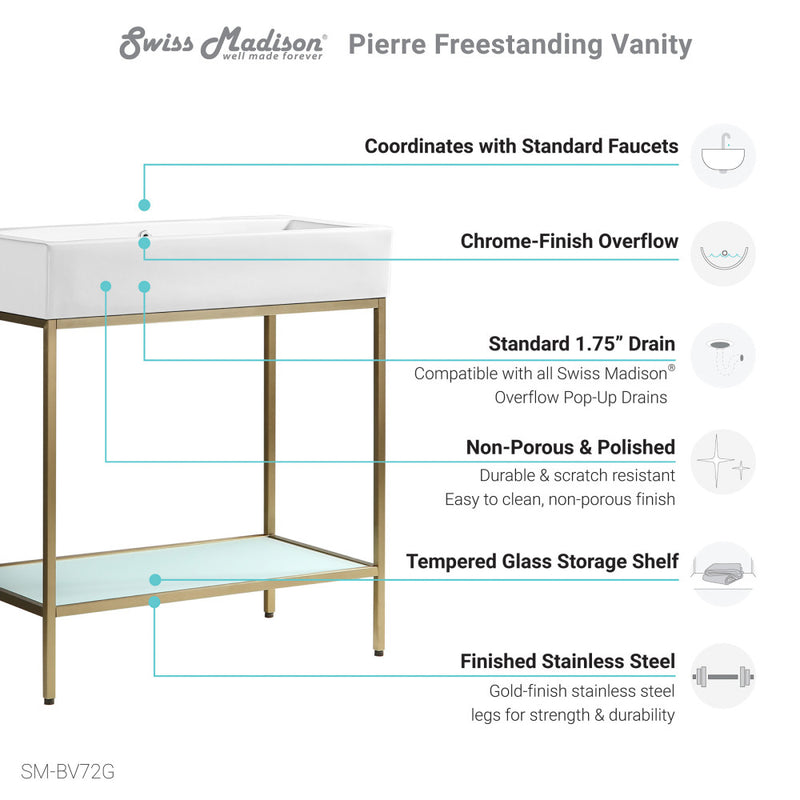 Pierre 32 Single, Freestanding, Open Shelf, Gold Metal Frame Bathroom Vanity